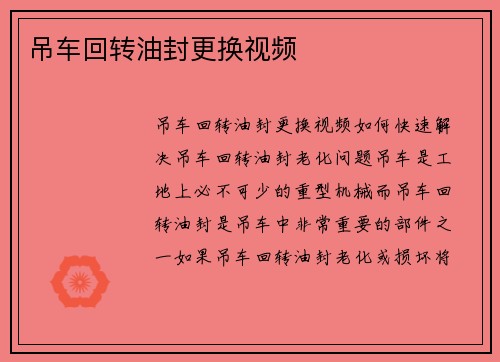 吊车回转油封更换视频 吊车回转油封更换视频