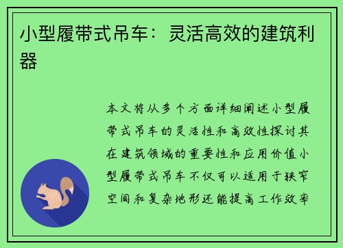 小型履带式吊车:灵活高效的建筑利器 小型履带式吊车:灵活高效的建筑利器