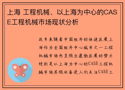 上海 工程机械、以上海为中心的CASE工程机械市场现状分析 上海 工程机械、以上海为中心的CASE工程机械市场现状分析