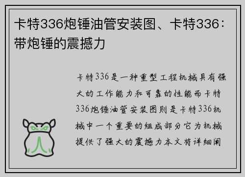 卡特336炮锤油管安装图、卡特336:带炮锤的震撼力 卡特336炮锤油管安装图、卡特336:带炮锤的震撼力